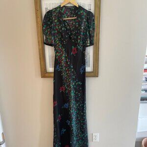 Beautiful 100% Silk Vintage Celia Birtwell for Topshop Maxi Bias dress Size UK12